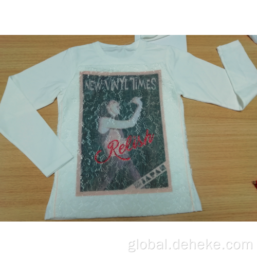 Childrens Tshirts Girl's knit lace print long t shirt Factory